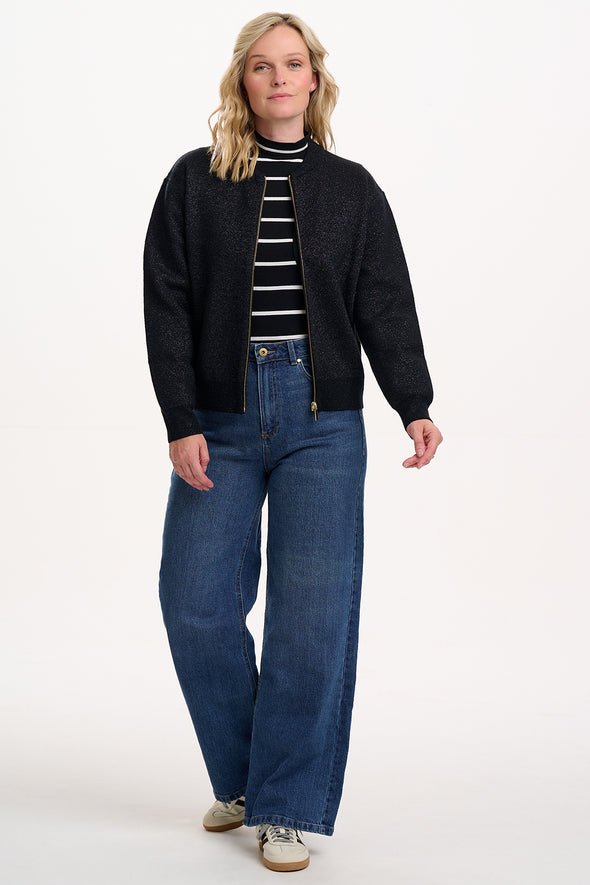 Sugarhill Brighton Solana Black Sparkle Bomber Jacket