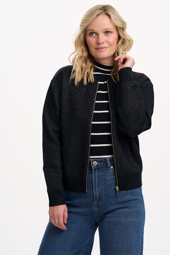 Sugarhill Brighton Solana Black Sparkle Bomber Jacket