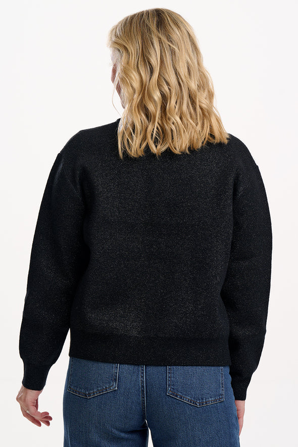 Sugarhill Brighton Solana Black Sparkle Bomber Jacket
