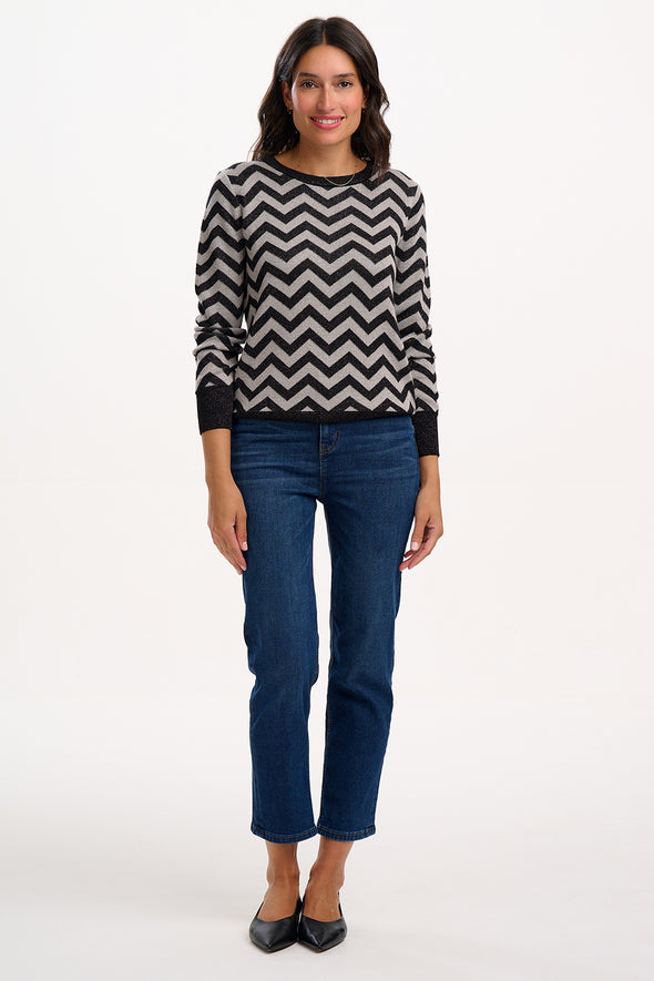 Sugarhill Brighton Rowena Black/Silver Chevron Stripes Jumper