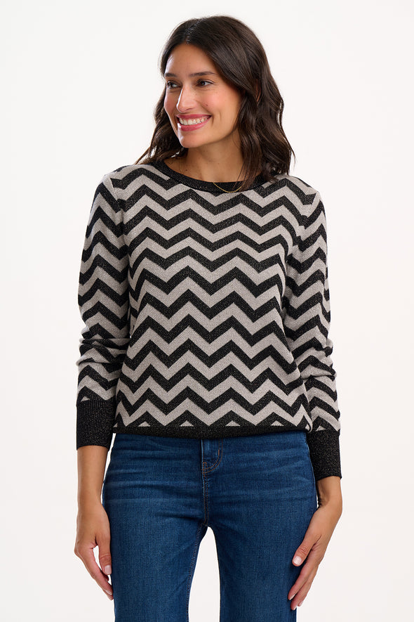 Sugarhill Brighton Rowena Black/Silver Chevron Stripes Jumper