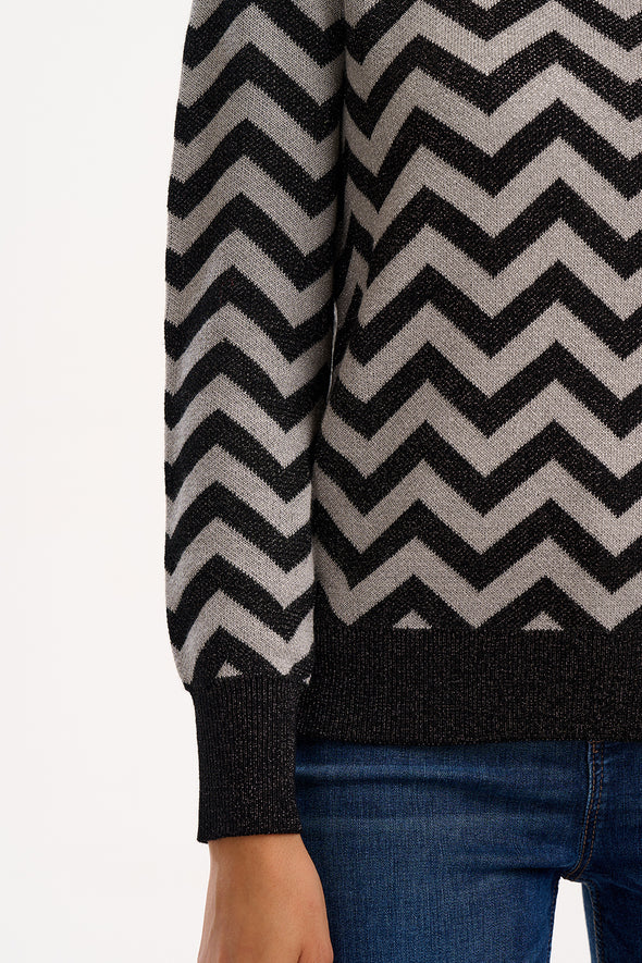 Sugarhill Brighton Rowena Black/Silver Chevron Stripes Jumper