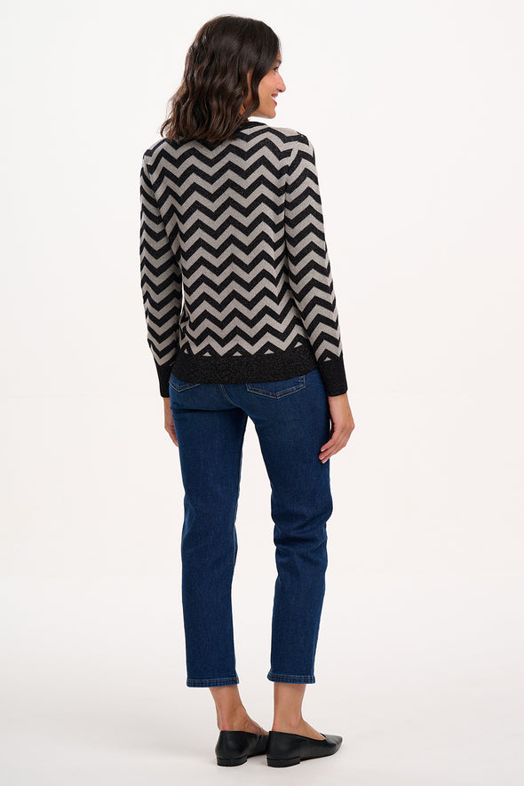 Sugarhill Brighton Rowena Black/Silver Chevron Stripes Jumper