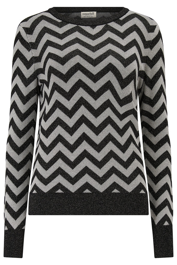 Sugarhill Brighton Rowena Black/Silver Chevron Stripes Jumper