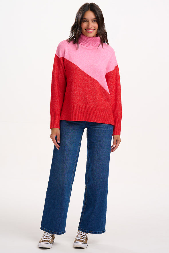 Sugarhill Brighton Winona Pink/Red Rollneck Jumper