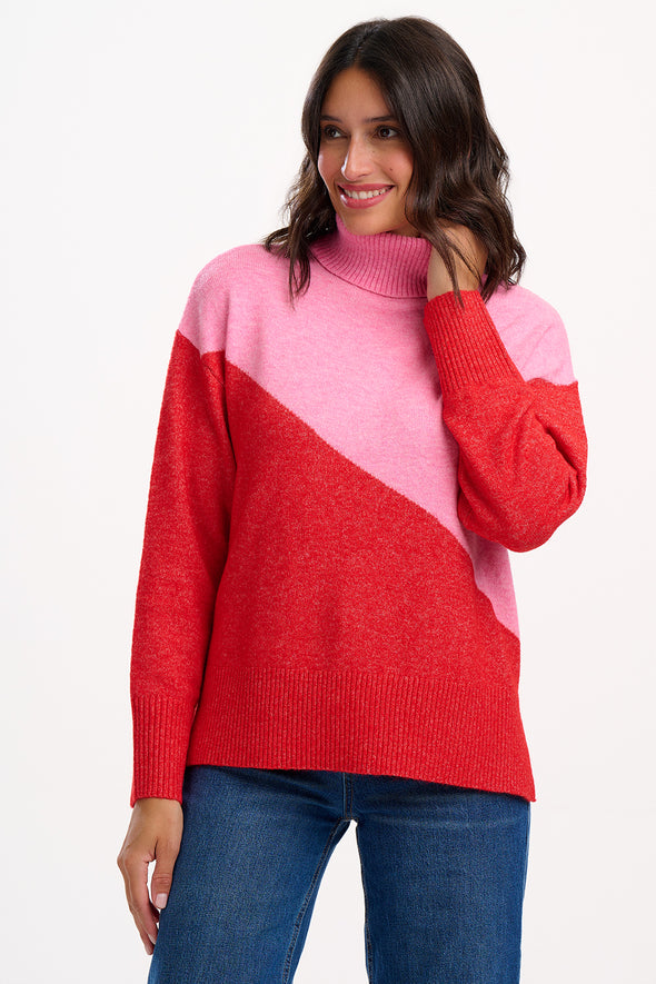 Sugarhill Brighton Winona Pink/Red Rollneck Jumper