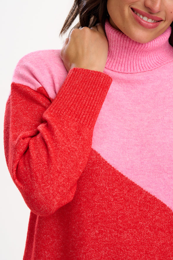 Sugarhill Brighton Winona Pink/Red Rollneck Jumper
