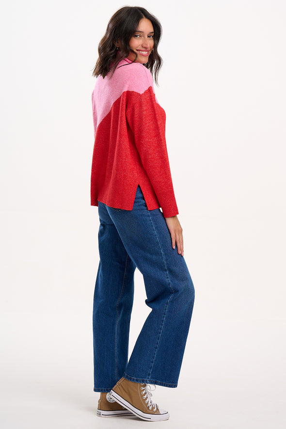 Sugarhill Brighton Winona Pink/Red Rollneck Jumper
