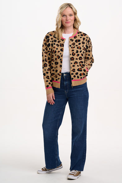 Sugarhill Brighton Solana Tan/Black Leopard Bomber Jacket