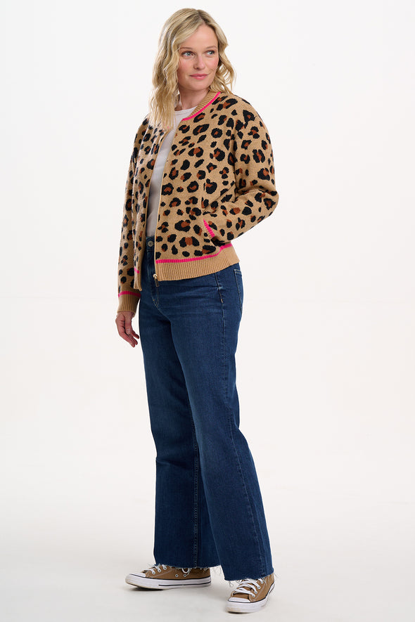 Sugarhill Brighton Solana Tan/Black Leopard Bomber Jacket