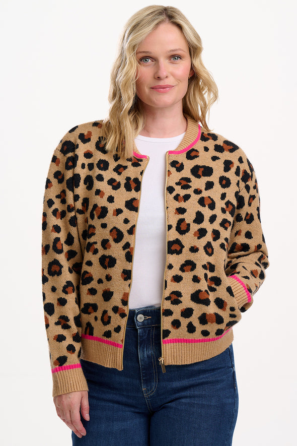 Sugarhill Brighton Solana Tan/Black Leopard Bomber Jacket