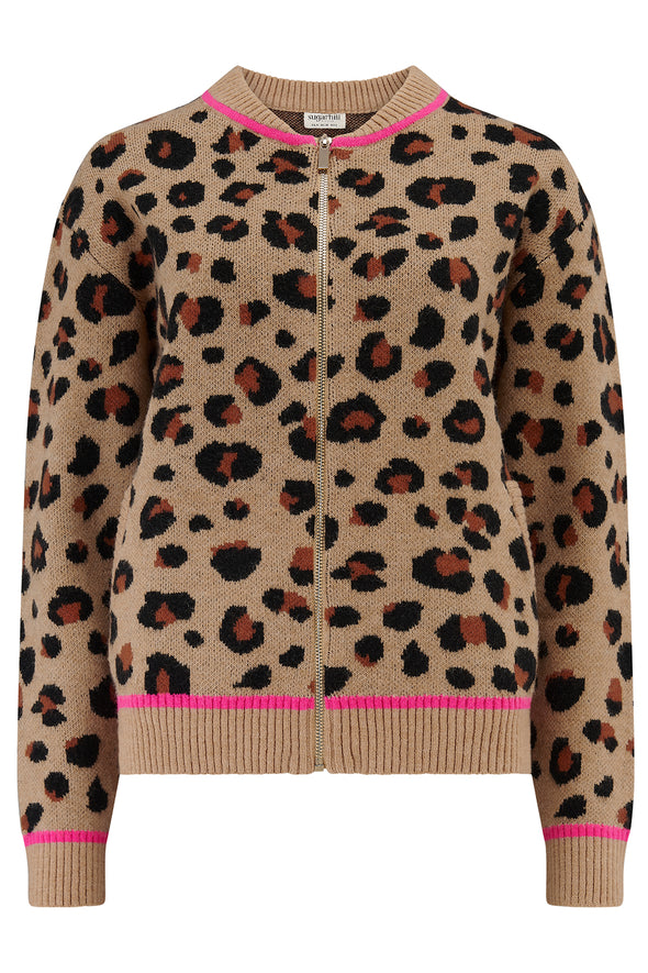 Sugarhill Brighton Solana Tan/Black Leopard Bomber Jacket