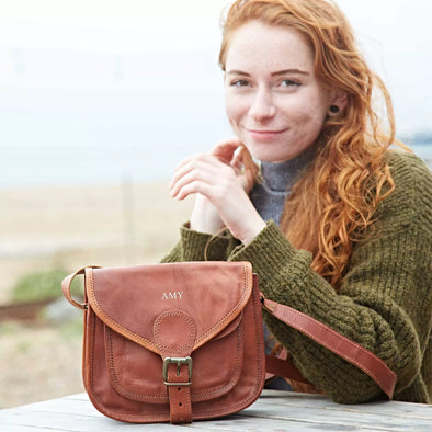 Paper High Curved Brown Leather Saddle Bag