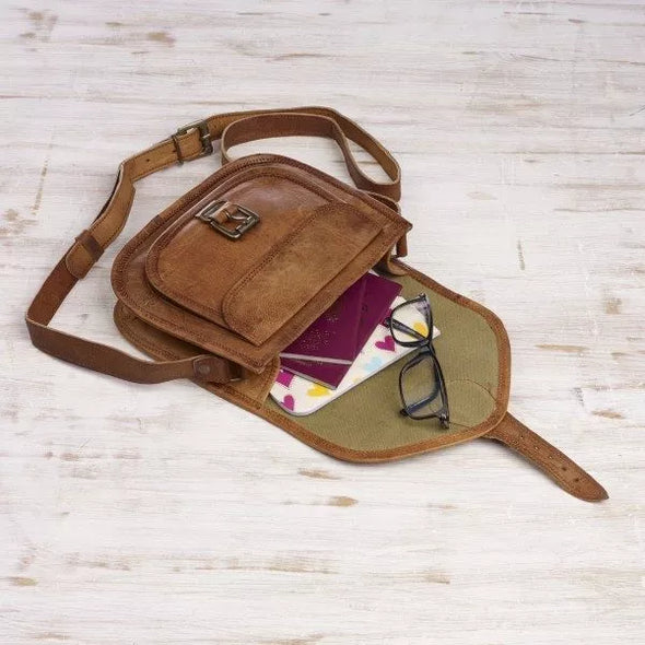 Paper High Curved Brown Leather Saddle Bag