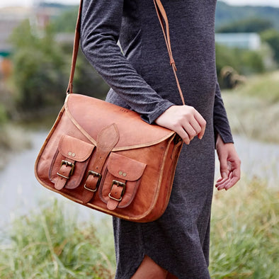 Paper High Brown Leather Large Satchel Bag