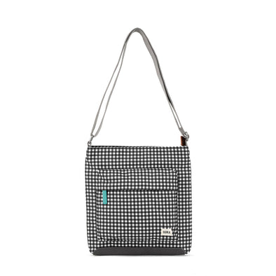 Roka Kennington B Black Gingham Recycled Canvas Crossbody Bag - Medium