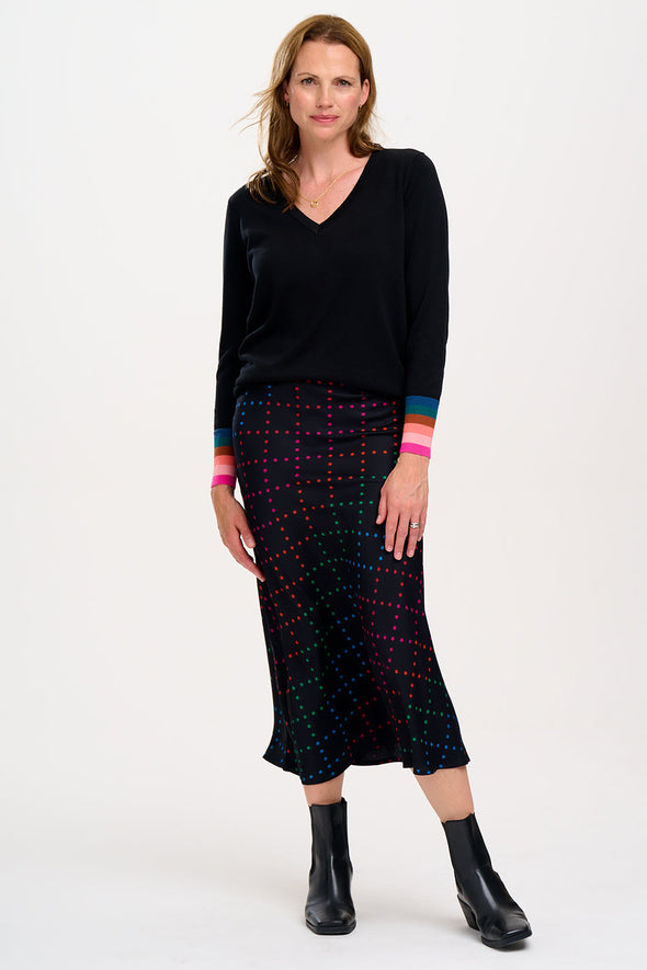 Sugarhill Brighton Black Rainbow Star Lattice Sita Midi Skirt