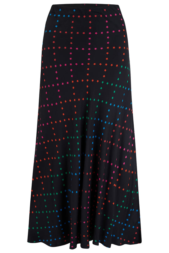 Sugarhill Brighton Black Rainbow Star Lattice Sita Midi Skirt