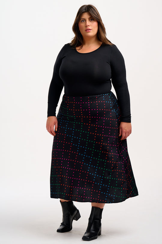 Sugarhill Brighton Black Rainbow Star Lattice Sita Midi Skirt