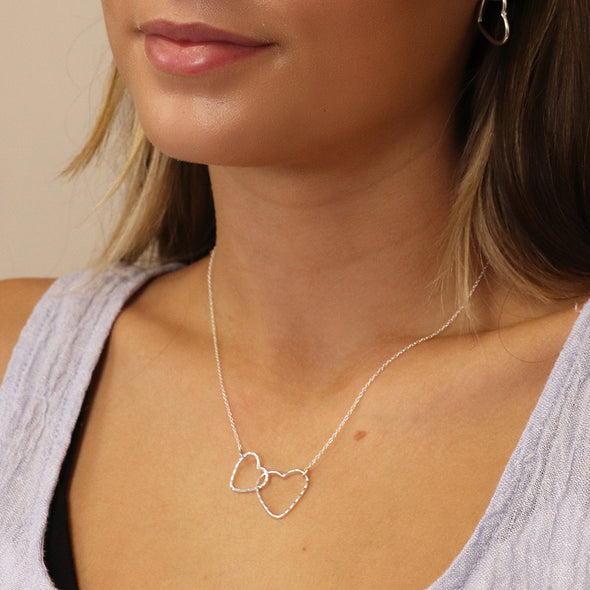 POM Linked Hearts Sterling Silver Necklace