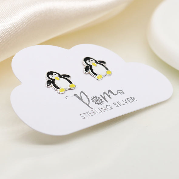 POM  Sterling Silver Enamel Penguin Earrings