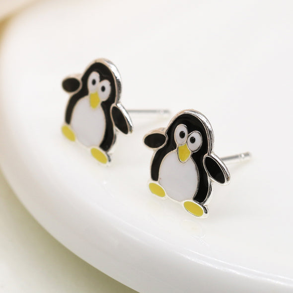 POM  Sterling Silver Enamel Penguin Earrings