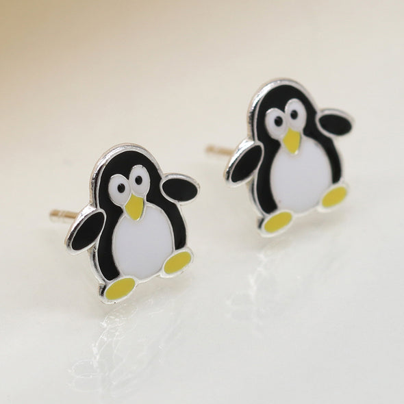 POM  Sterling Silver Enamel Penguin Earrings