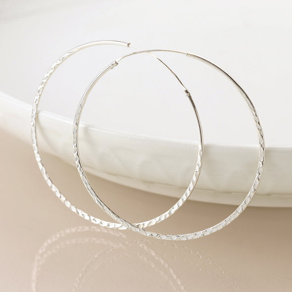 POM Sterling Silver Large Hammered Hoop Earrings