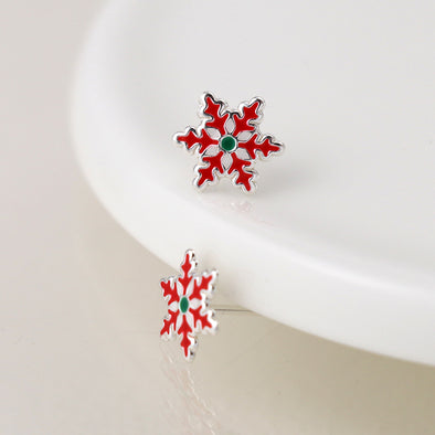POM Sterling Silver Red Snowflake Stud Earrings
