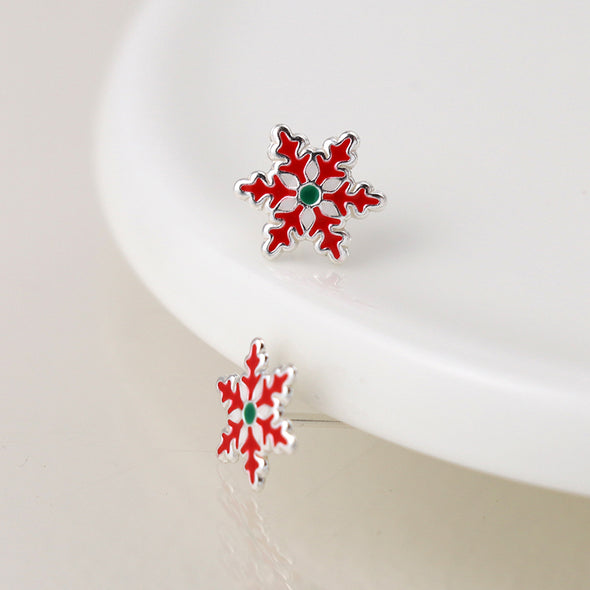 POM Sterling Silver Red Snowflake Stud Earrings