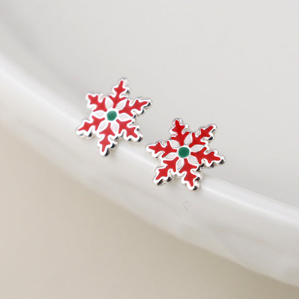 POM Sterling Silver Red Snowflake Stud Earrings