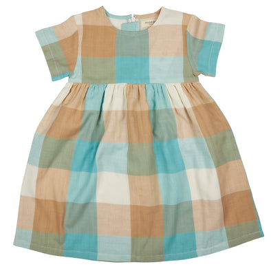Pigeon Organics Turquoise and Taupe Muslin Check Dress