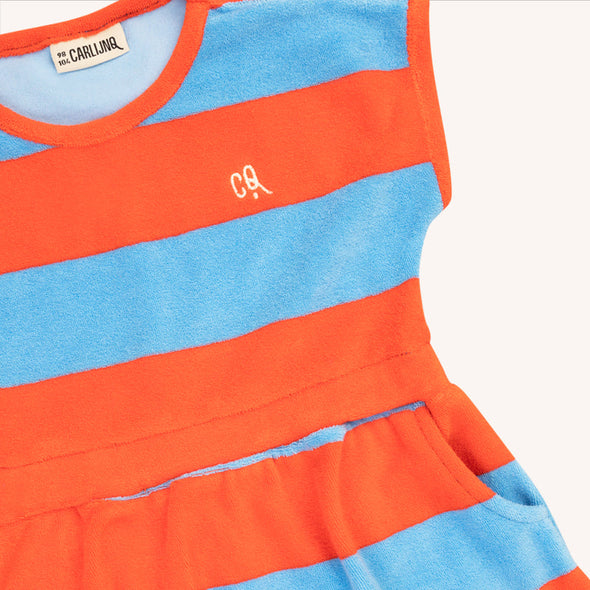 CarlijnQ Red & Blue Stripes Terry Short Sleeved Dress With Pockets