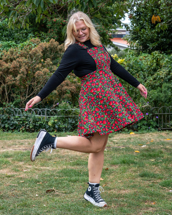 Rebel Romance Strawberry Field Stretch Flared Pinafore