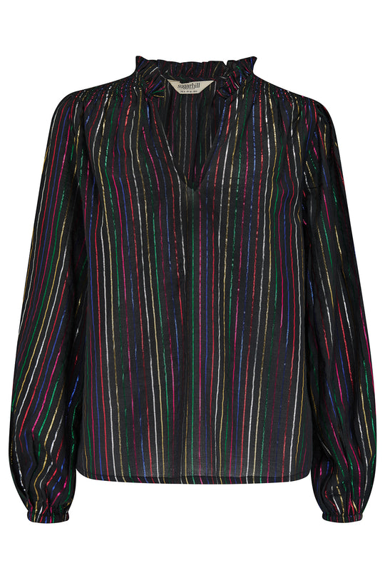 Sugarhill Brighton Black Metallic Rainbow Stripe Electra Top