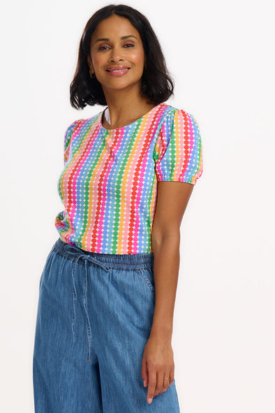 Sugarhill Brighton Lexley Rainbow Circles Short Sleeve Jersey Top