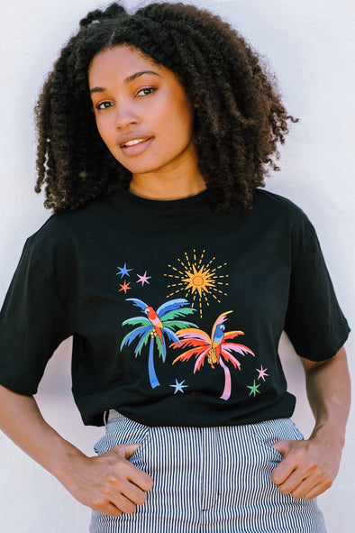 Sugarhill Brighton Kinsley Black Palms & Sunshine Relaxed T-shirt