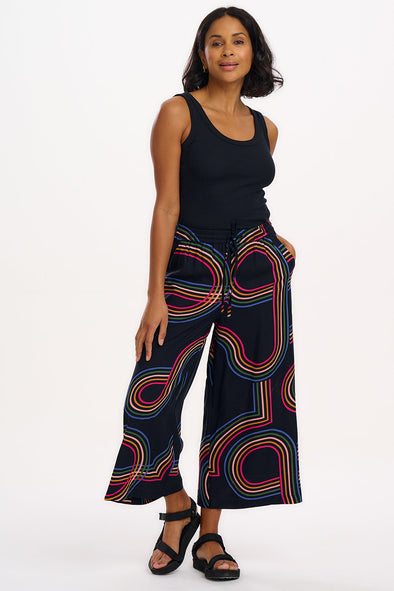 Sugarhill Brighton Black Retro Racer Ameera Cropped Wide Leg Trousers