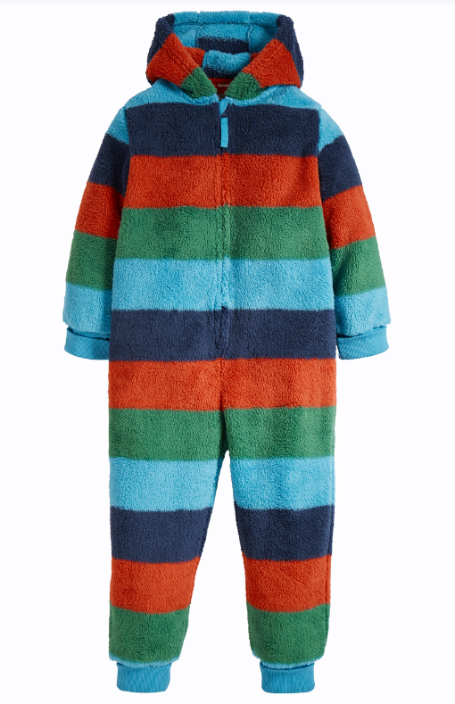 Frugi Paprika Rainbow Stripe Big Ted Fleece Snuggle Suit