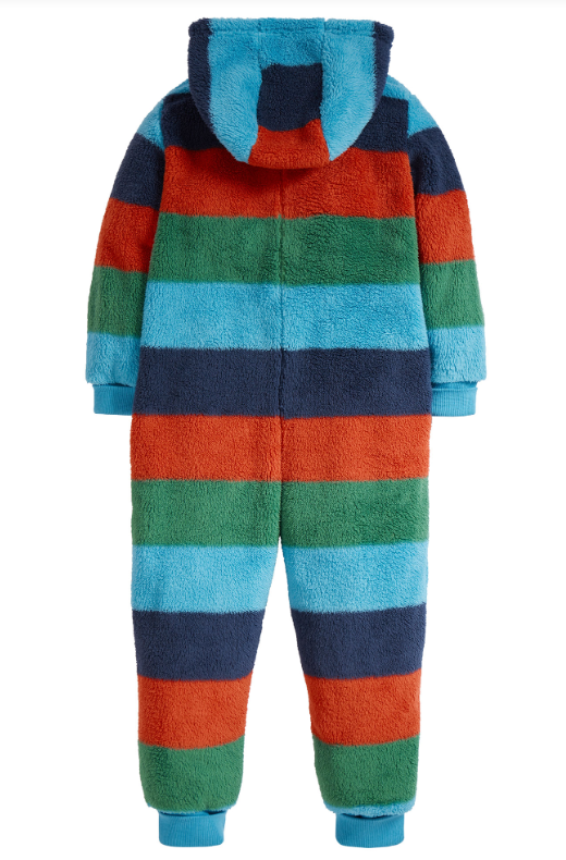 Frugi Paprika Rainbow Stripe Big Ted Fleece Snuggle Suit