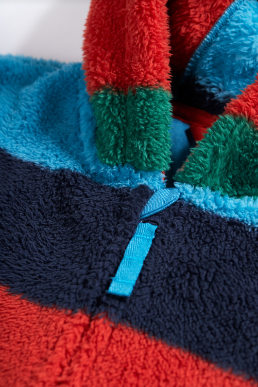 Frugi Paprika Rainbow Stripe Big Ted Fleece Snuggle Suit