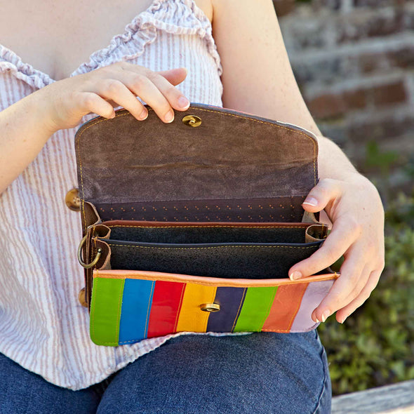 Paper High Nargis Rainbow Stripe Leather Crossbody Bag