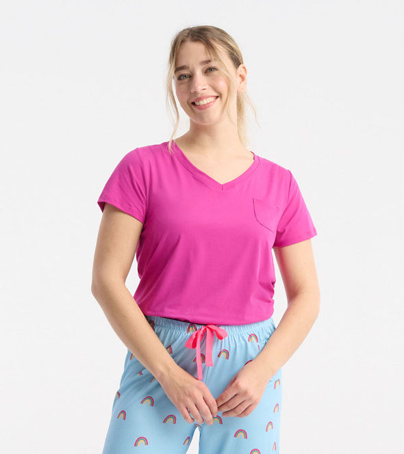 Little Blue House Rose Violet V Neck Pyjama Tee in a Bag
