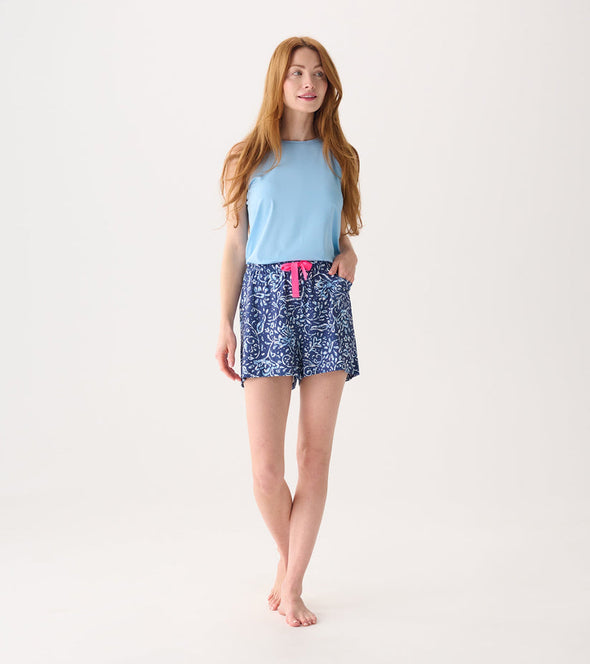 Little Blue House Batik Flowers PJ Shorts in a Bag