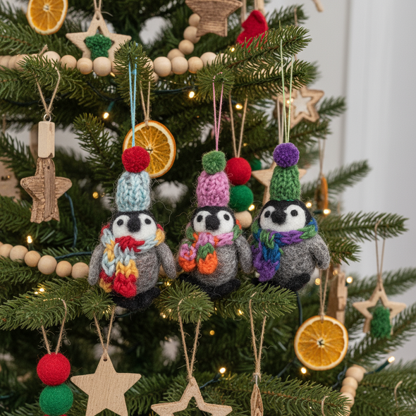 Felt So Good - Handmade Felt Frosty Penguins Hanging Christmas Decorations