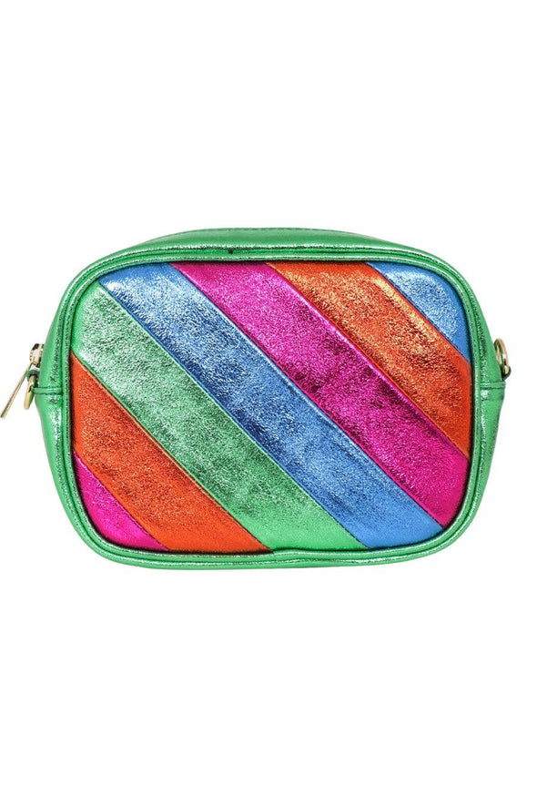 Sarta Pelle Beau Green Rainbow Metallic Italian Leather Crossbody Bag