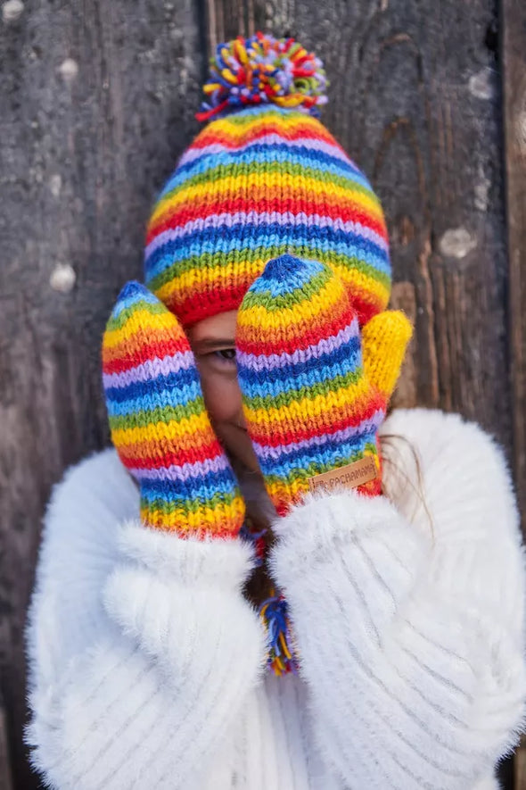 Pachamama Kids Rainbow Fleece Lined Wool Mittens