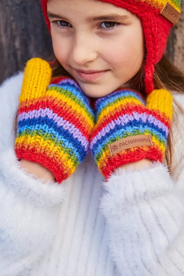 Pachamama Kids Rainbow Fleece Lined Wool Mittens