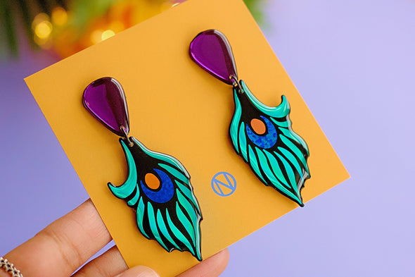 Naoi - Peacock Statement Earrings - Handmade to Order