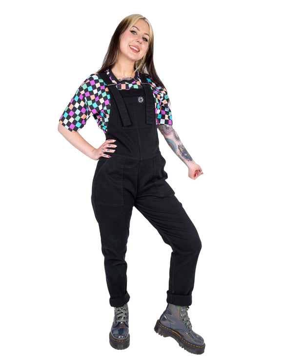 Rebel Romance Jet Black Stretch Twill Dungarees